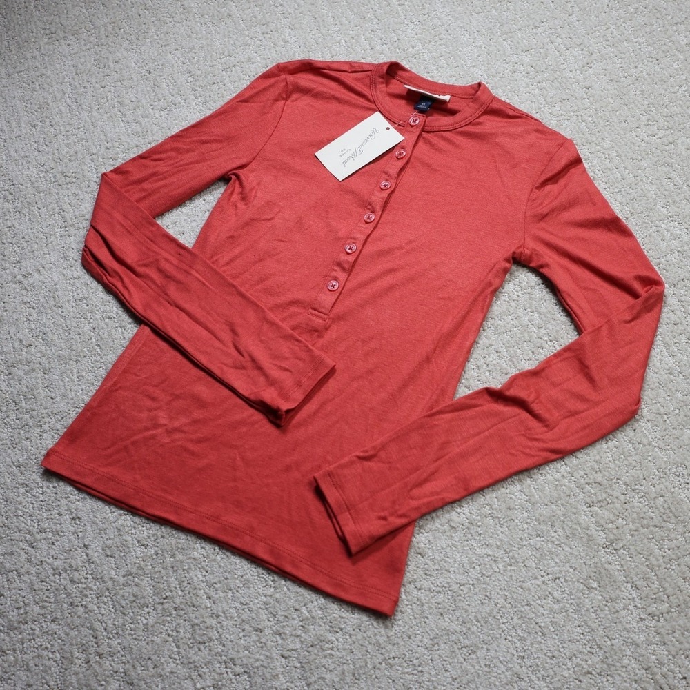 Universal Thread Womens Rust Orange Long Sleeve Henley Top XS New 013 01 5237